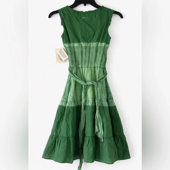 Guess Green Tiered Tie-Dye Maxi Dress with Smocked Bodice - Picture 2 of 6